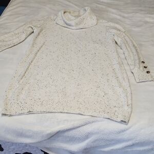 Time and Tru Cream Speckled Cowl Neck Sweater